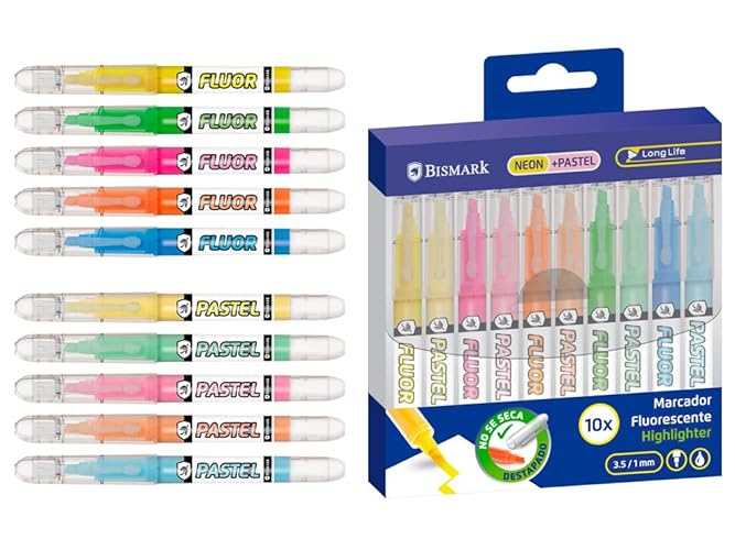 Marcador Fluorescente Neon Pastel Liquid BISMARK 10 Cores POESSA,S.A. - Marcadores e marcadores de texto - fluorescente, neon, pastel, tinta líquida