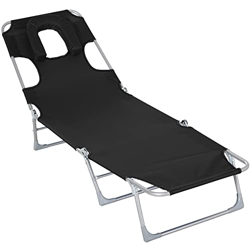 Espreguiçadeira Outsunny | 182 x 56 x 24.5 cm - Preto SPANISH AOSOM - Móveis de exterior - 182 x 56 x 24.5 cm, preto