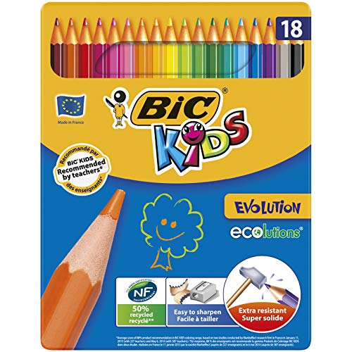 Lápis de Cor BI-C Eco (18 Cores - Multicor) BIC - Lápis - 18 cores, multicor, fáceis de afiar, triangular