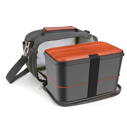 Caixa de armazenamento de comida para bebê Umami Bento Lunch Box Fiambrera (Sapele e Preto, XL - 1500 ml) Umami - Utensílios de mesa - 1500 ml, sapele, preto, 3 compartimentos