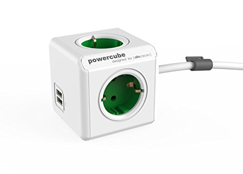 PowerCube 8718444087014 extensão elétrica 4 tomada(s) CA exterior verde, branco Allocacoc - Fios de extensão - 4 tomadas, exterior, USB 2, 1.5 m