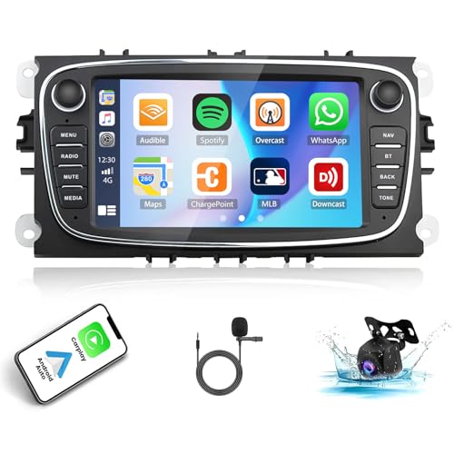 Autorrádio para Ford Focus II Mondeo 9 S-Max C-Max Kuga 2008-2011 com Carplay Android Auto, Radio de ecrã tátil de 7 polegadas SIXTOP - Aparelhos de áudio e vídeo para veículos e sistemas de painel - carplay, android auto, 7 polegadas, bluetooth
