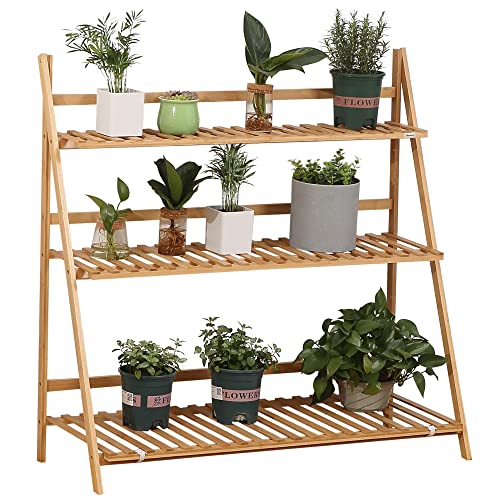 Suporte para Plantas Outsunny | 98X37X96,5 cm | Cor de Madeira Natural Outsunny - Suportes para plantas - 98x37x96,5 cm, madeira natural, multi-nível, bambu