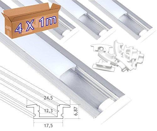 Pack 4 Profis de Alumínio de 1 Metro para Embutir LED Strips Jandei - Trilhos de iluminação track - alumínio, 1 metro, embutir, led strips