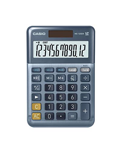Calculadora de Secretária CASIO MS-120EM (12 dígitos) Casio - Calculadoras - 12 dígitos, lcd, solar + pilhas, azul