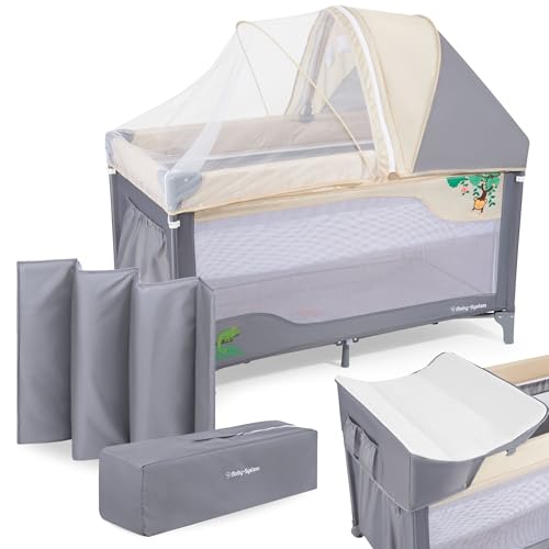 Parque de Viagem MOBY-SYSTEM Cinzento (58x86.5x76 cm) Moby-System - Móveis para bebês e crianças pequenas - dobrável, 2 níveis, segurança, rodas bloqueáveis