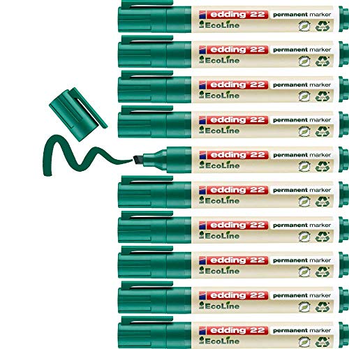 Marcador Permanente EDDING Eco 22 Ponta Biselada Verde (Ponta de 1-5mm) Edding - Marcadores e marcadores de texto - ponta biselada, 1.5mm, tinta à base de água, plástico reciclado