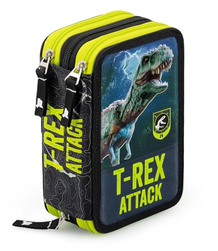 Estojo JULEN ROSS Dinosaurio Triple Relleno (Idade Mínima: 4) Julian Ross - Estojos para canetas e lápis - três compartimentos, bolso exterior, acessórios escolares, vinil resistente