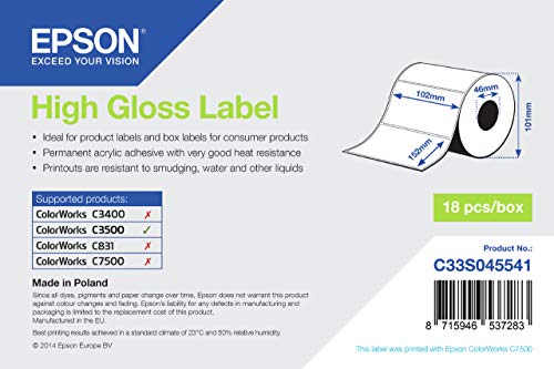Etiqueta para impressão EPSON High Gloss C33S045658 Epson - Fitas de etiquetas e recargas - preto, 210 páginas, high gloss