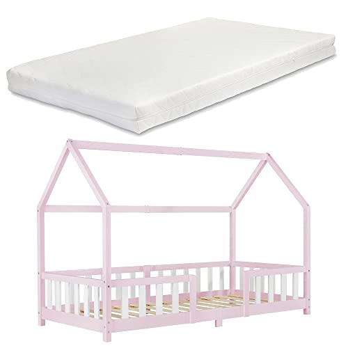 Casa de Madeira para Bebé 150x90x100cm | Branco [en.casa] - Camas e estruturas de cama - madeira, bebé, 150x90x100cm, branco