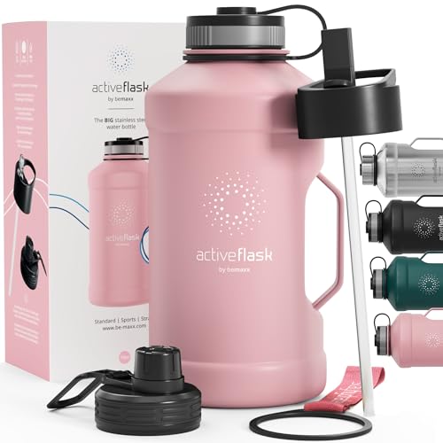 Garrafa Active Flask + Pajita (3 Tapas) | Garrafa Deportiva Grande de 1.3-2.2 L BeMaxx - Porta-alimentos e bebidas - 1.3-2.2 L, sem BPA, a prova de vazamentos, desporto ao ar livre