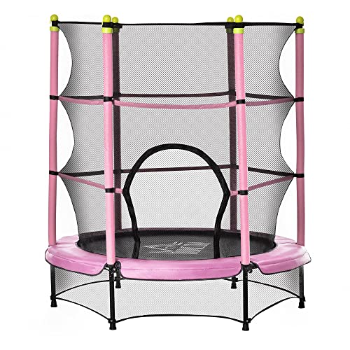 Trampolim Infantil Homcom | 140X140X160Cm | Rosa SPANISH AOSOM - Trampolins - 140x140x160cm, cordão elástico, resistente, interior/externo