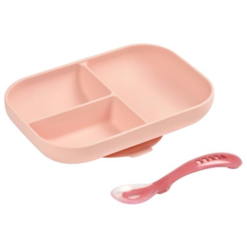 Conjunto de Refeição BÉABA (2 Un) - Rosa Beaba - Pratos - 2 peças, silicone macio, sem BPA, lavável