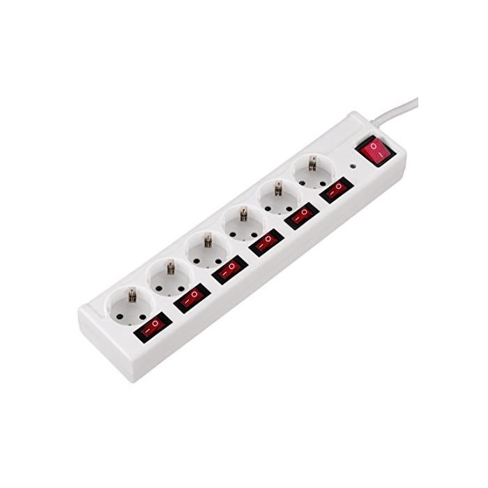 Extensão Elétrica HAMA 00121947 | 1.4m - 6 Tomadas Hama - Filtros de linha e supressores de surtos - 6 tomas, proteção sobretensões, interruptor, 1.4m