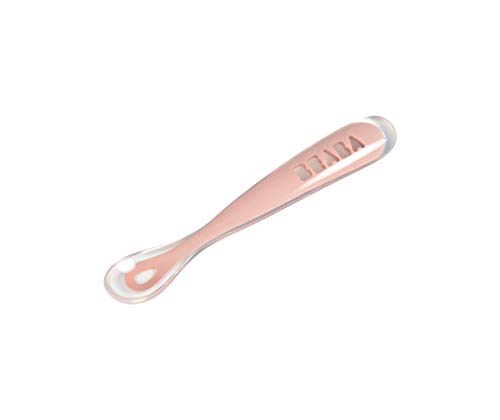 Colher de Silicone 1A Idade 4 Meses e Cor: Rosa BABABA Beaba - Talheres - silicone, rosa, bebé