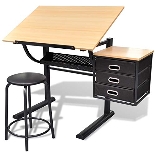 Secretária VIDAXL Dobrável com Banco e Rodas (Castanho - 119.5 x 60 x 77.5 cm) vidaXL - Mesas - dobrável, banco, rodas, castanho