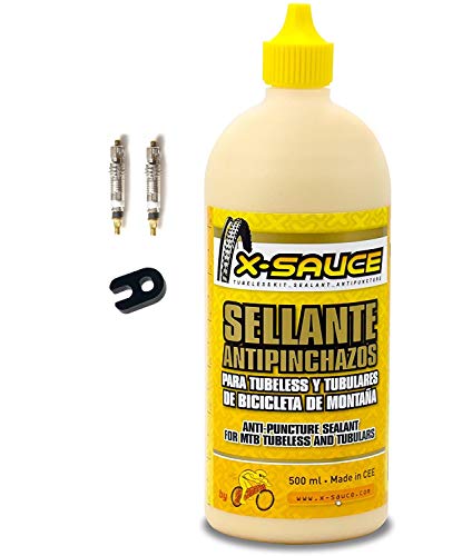 Kit de Selante Antipinchazos X-SEAL (Amarelo) x-sauce - Acessórios para pneus de veículos automotores - antipinchazos, 500 ml, ferramenta, válvula presta