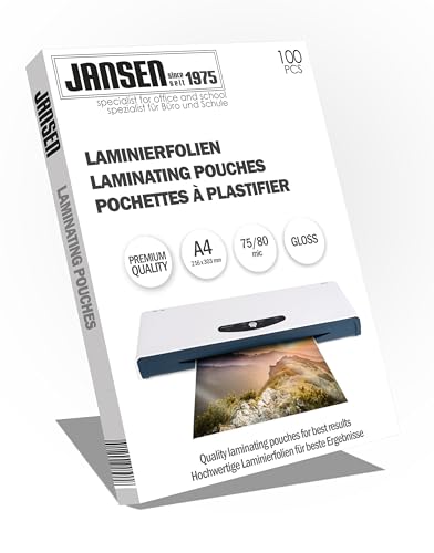 Pack 100 Capas para Plastificar A4 75/80 Mic Jansen PAVO - Filme de laminação, pochetes e folhas - pack, 100 capas, plastificar, a4, brilho
