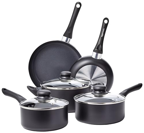 Conjunto de Panelas e Tampas AMZBASICS 8 peças Amazon Basics - Utensílios de cozinha - alumínio, 8 peças