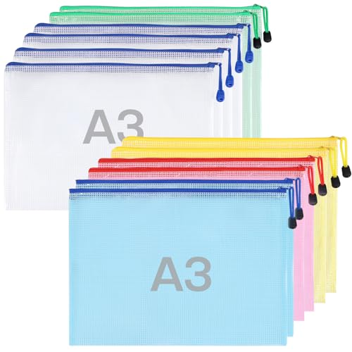 Conjunto 12 Bolsas de Plástico A3 ZANFQVO Zanfqvo - Pastas de arquivo - 12 bolsas, plástico rígido, forro interior amovível, A2 e A3