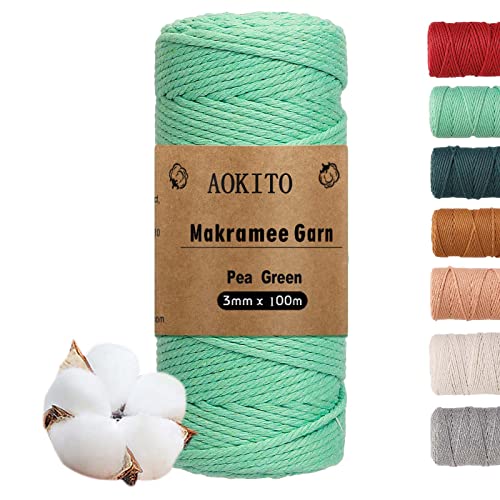 Fio de Macrame AOKITO 3Mm X 100Mt Algodão Verde AOKITO - Fibras para artesanato - algodão, biodegradável, verde, macramé