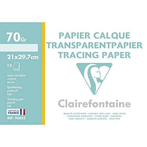 Papel de Desenho CLAIREFONTAINE 96852C (12 Folhas) Clairefontaine - Papel de arte e artesanato - 12 folhas, liso, branco, reciclável
