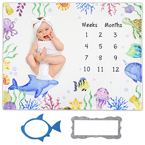 Manta Milestone com Impressão de Animais Marinhos CAROMIO - Roupa de cama e cama - impressão, animais marinhos