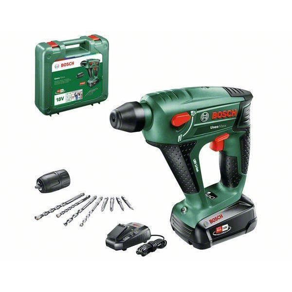 Martelo Perfurador BOSCH Uneo Maxx 18 (Seminens e Plantas) Bosch - Berbequins elétricos portáteis - martelo perfurador, bosch uneo maxx 18, seminens e plantas, diâmetro perfuração concreto, diâmetro perfuração madeira, velocidade sem carga