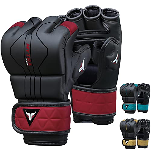 Luvas MYTRA FUSION com palma aberta (Preto) Farabi Sports - Equipamento de proteção para boxe e artes marciais - palma aberta, preto