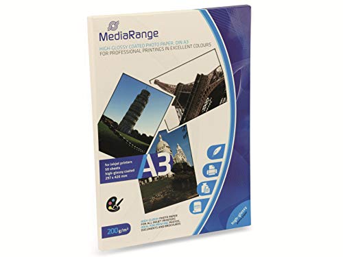 Papel Fotográfico MEDIARANGE Photo Paper A3 MediaRange - Papel de impressora e copiadora - a3, brilhante, 200g/m², secagem rápida