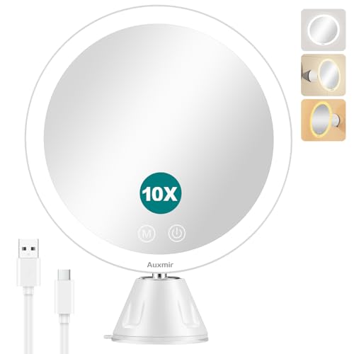 Espelho de Maquilhagem com Luz Led AUXMIR Auxmir - Ferramentas de Maquiagem - luz LED, aumentado, 3 cores, portátil, usb recarregável