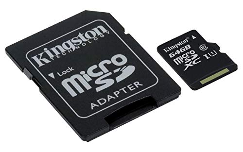 Cartão de Memória MicroSD KINGSTON SDCS2 (64 GB) + Adaptador SD Kingston - Cartões de memória flash - 64 gb, MicroSDXC, Classe 10, 80 MB/s