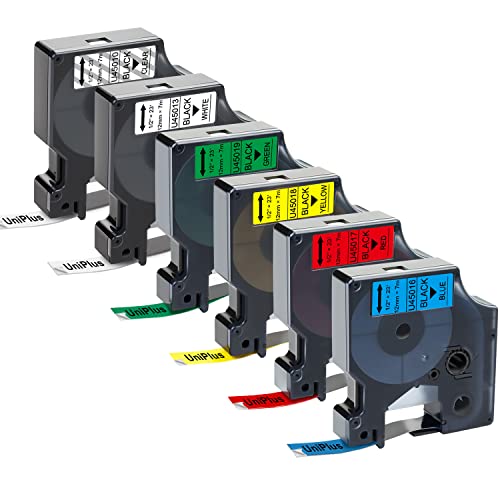 Fita para Etiquetadora Uniplus 6x Cinta de Etiqueta Compatible para Dymo D1 12 mm UniPlus - Fitas de etiquetas e recargas - compatível, dymo d1, 12 mm