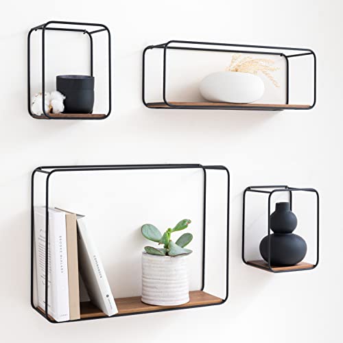 Estantes KAZAI Jona Castanho (Madeira e Metal - 30x28.5x12 cm) Kazai. - Prateleiras de parede e ledges - 30x28.5x12 cm, madeira e metal, 3 kg, prateleiras