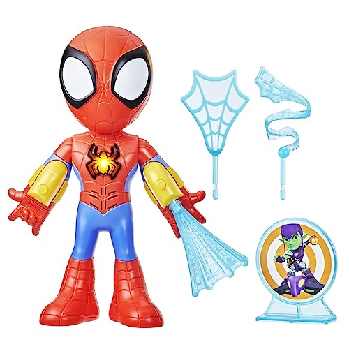 Figura de Ação SPIDEY AND HIS AMAZING FRIENDS Marvel Spiderman spidey-and-his-amazing-friends - Brinquedos - Spiderman, 25 cm, projetiles, máscara, emblema iluminado