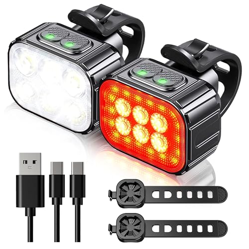 Luz Traseira e Dianteira Recarregável Usb Luzes de Bicicleta com Focos e Inundação ASUNND - Luzes de segurança e refletores esportivos - recarregável, usb, focos, inundação