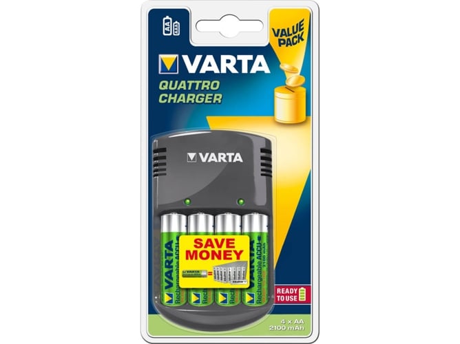 Carregador Bateria VARTA Quattro Charger + 4xAA 2100mAh Preto Varta - Carregadores de bateria de uso geral - preto, 4 pilhas, interior