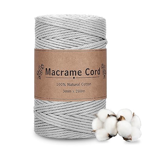 Fio para Tecido Macrame PUWOWYE 3Mm Cinza Claro 200Mt PUWOWYE - Fibras para artesanato - 3mm, cinza claro, poliéster, 200mt