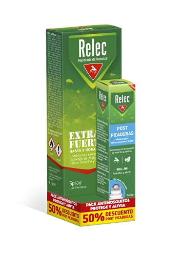 Relec Repelente de Mosquitoes Spray Extra Forte e Pós-Bite Perrigo - Repelente de insetos para a pele - 9 horas proteção, pós-bite, mentol, rooibos