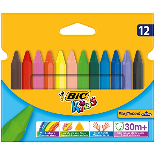 Lápis de Cor Bic Kids Triangulo (12 Unidades) BIC - Lápis de cera - triangular, barril de borracha, fácil de usar, 12 unidades