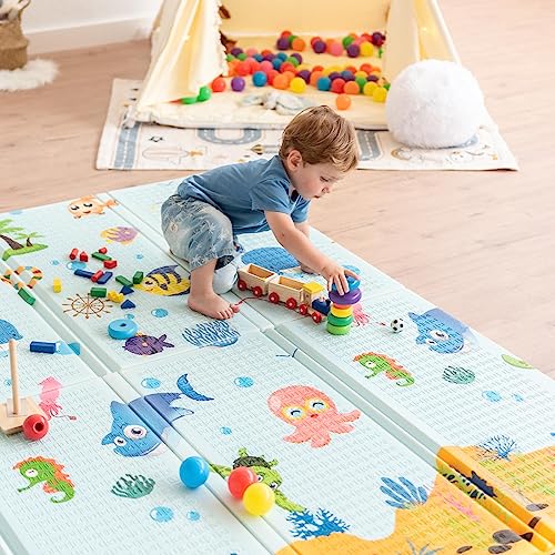 Tapete de Atividades ATAA Reversível Skyfish ATAA - Móveis para bebês e crianças pequenas - 180x200 cm, reversível, lavável, plegável
