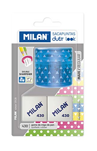 Caneta de Tinta Permanente MILAN Duet Look Azul (Tinta Preta - Ponta Média) Milan - Afia-lápis - ponta média, tinta permanente, 3,5ml, corpo transparente
