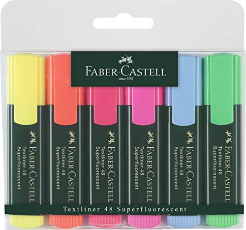 Marcador FABER-CASTELL Textliner (Laranja - Rosa - Azul - Verde - Vermelho - Amarelo) Faber-Castell - Marcadores e marcadores de texto - ponta biselada, tinta à base de água, recarregável