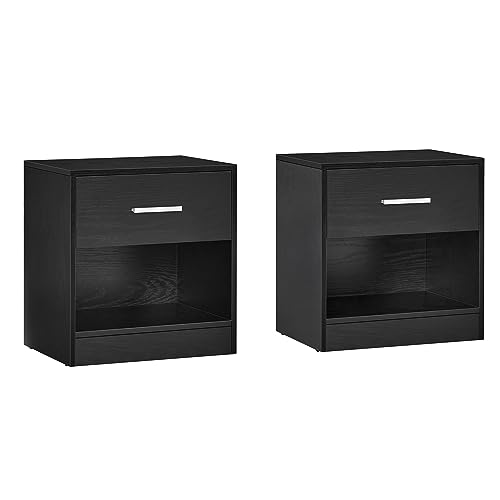 Mesa de Cabeceira VASAGLE Let (Preto - 2 x 60 x 46 cm) VASAGLE - Conjuntos de móveis - preto, 2 x 60 x 46 cm, design minimalista