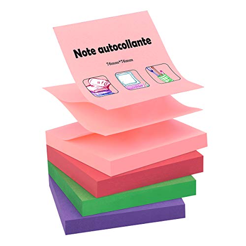 Bloco de Notas ZCZN 76X76Mm 4BLOCS 100HOJAS ZCZN - Notas autoadesivas - papel a4, 76x76mm, 100 folhas, cores diferentes