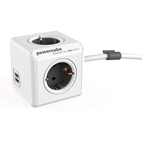 Extensão Elétrica MICROCONNECT GRUCUBE2 Allocacoc - Fios de extensão - 4 tomas, 1 porta usb, 15 metros, preto