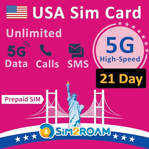 Cartão SIM USA Prepaid Unlimited Data, Calls & Texts 5G/4G LTE 21DAYS SIM2ROAM - Cartões pré-pagos e cartões sim para celular - usa, prepaid, unlimited, 5g, 21 dias