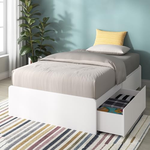 Cama com Prateleiras ZINUS Marlow (Branco - Madeira) Zinus - Camas e estruturas de cama - prateleiras, madeira, branco