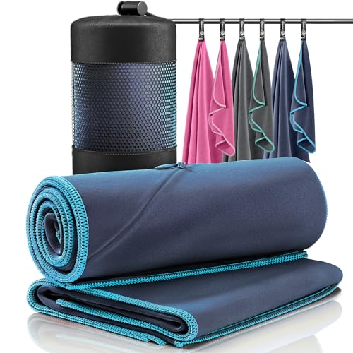 Conjunto de Toalhas de Microfibra com Capa de Transporte 2 Azul BeMaxx - Toalhas de banho e panos de limpeza - microfibra, absorvente, secagem rápida, viagem