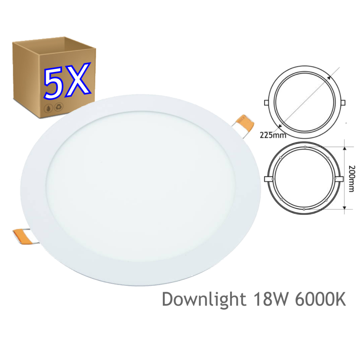 Pack de 5 Downlights LED Redondos Ø 200mm Embutidos 18W 1440lm Branco Frio 6000K Jandei - Luminárias de teto - pack, 5 downlights, led, redondos, 200mm, embutidos, 18W, 1440lm, branco frio, 6000K